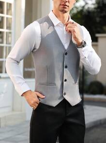 Manfinity Bizformal 男士简约纯色休闲日常背心 - 灰色 - 查看 4