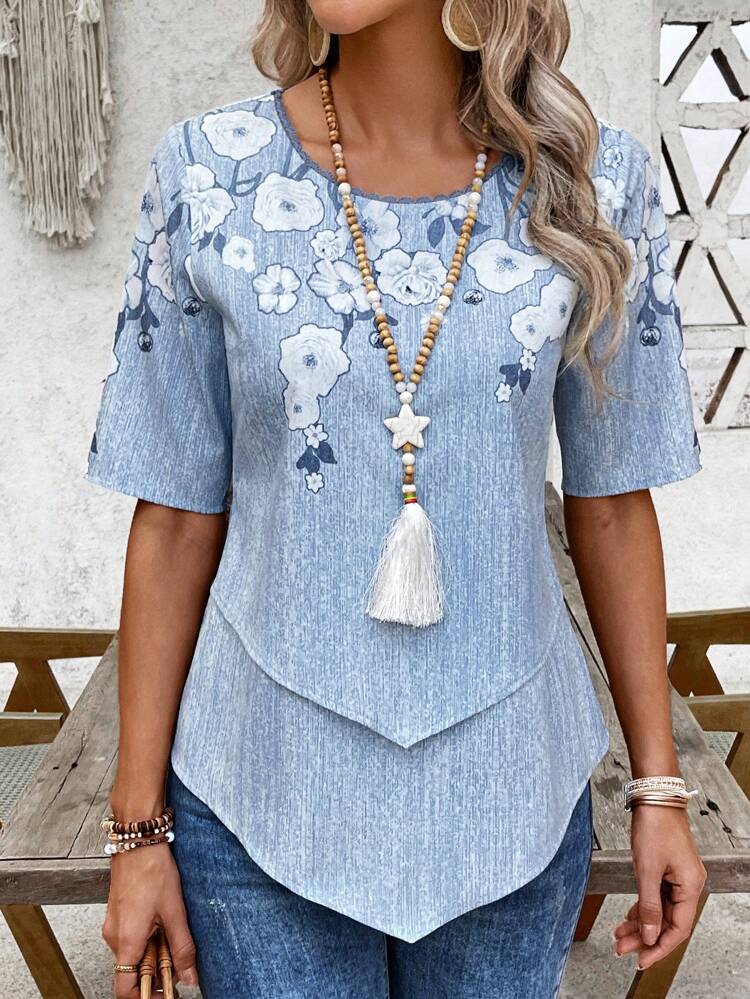 Women's Vacation Casual Floral Print Short Sleeve Blouse