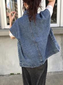 FRIFUL Women's Denim Blue Loose Sleeveless Jacket Casual Outerwear