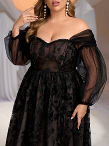 Glamrae Plus Size Elegant Ombre Floral Embroidered Open Shoulder Romantic A-Line Wedding Gown, Wedding Dress