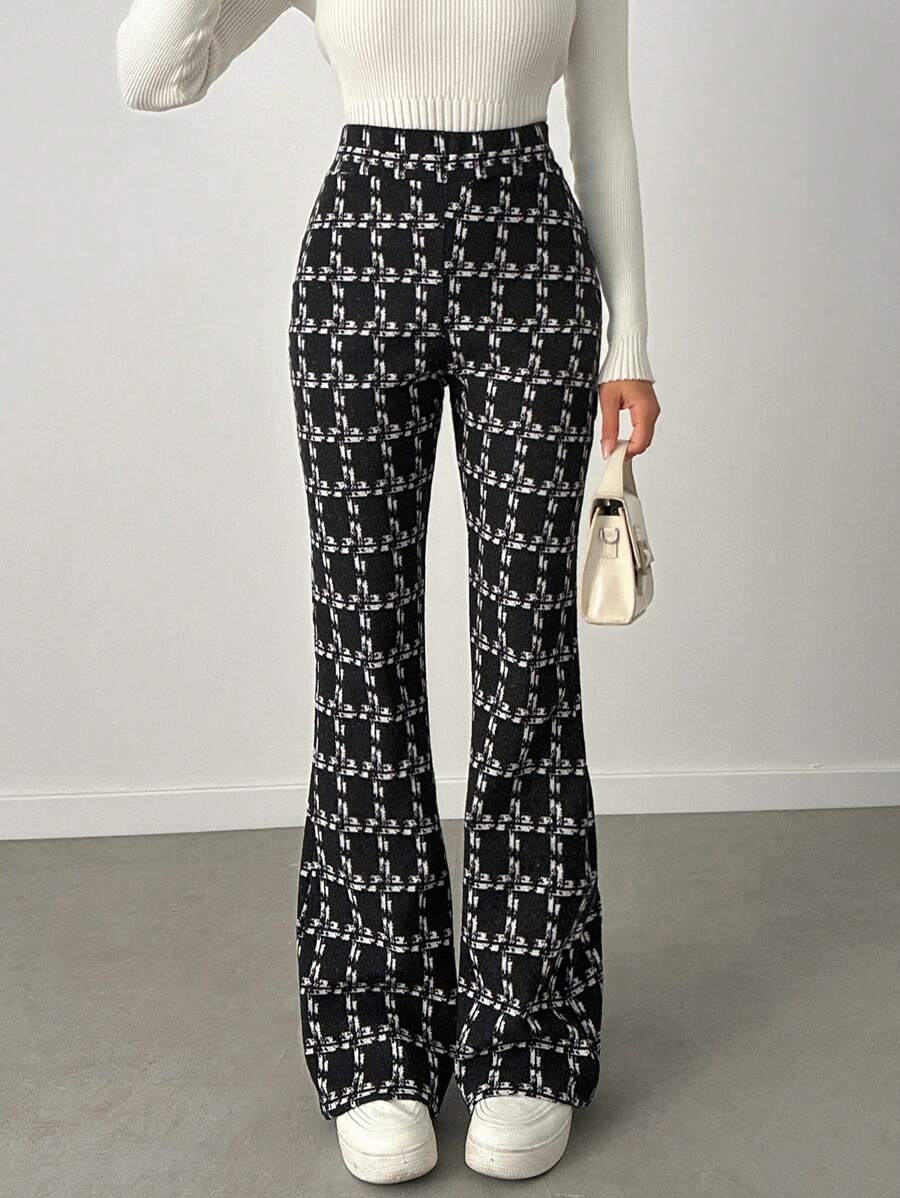 EURMUSE Pantalones acampanados casuales de cintura elástica con estampado a cuadros para mujer - Multicolor - Ver 1