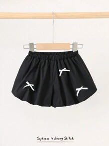 Cozy Pixies Shorts décontractés pour bébé fille avec nœud 3D décoratif et taille élastique - Noir - Voir 9