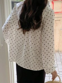 FRIFUL Camisa suelta de mujer con cuello de corbata a lunares, conjunto de primavera para citas y eventos