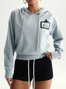 Easify SHEIN Sport Yoga Hooded Sweatshirt With Mini Logo Print