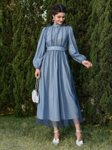 Modelyn 女士优雅珍珠装饰网眼长裙