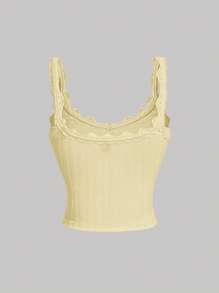 SHEIN MOD Süßes einfarbiges Camisole-Top mit plissierter Spitzen-Patchwork-Schleife, Trägerhemd, Herbst, Schleifenoberteil, süßes Schuloberteil, Rückkehr zur Schule Oberteil