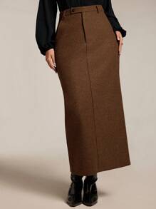 Modelyn 女士纯色前扣口袋休闲 A 字裙