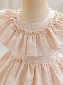 SHEIN Glamorique Kids Robe élégante pour bébé fille, de couleur champagne en jacquard, robe de princesse pour soirée de gala du 1er anniversaire de bébé avec garniture de volants