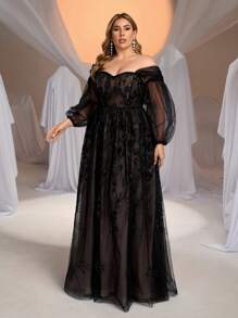 Glamrae Plus Size Elegant Ombre Floral Embroidered Open Shoulder Romantic A-Line Wedding Gown, Wedding Dress