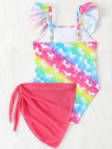 SHEIN Little Girls 2pcs Swimsuit Set, Printed - Multicolor - View 3