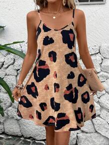 SHEIN LUNE Robe mini à bretelles imprimé léopard pour femmes