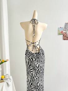 Soleia Women's Sexy Open-Back Zebra Print Dress Beach Vacation Outfits Spring Summer Outfits For Women West Music Festival Bohemia Holiday Boho,Lavender Dress - Multicolor - View 5