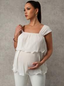MaterniChic Maternity Casual Solid Color Wide Strap Shirt