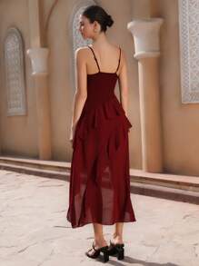 Aveloria Rosie Elegant Vacation Sexy Spaghetti Strap Asymmetric Hem Ruffle Hem Waist-Defining Women Dress