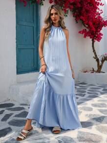 Vivid Eden Váy suông dệt trơn nhún bèo rộng rãi cho nữ, Quần áo mùa hè, Ngày lễ tình nhân, Trang phục nghỉ lễ cho nữ, Trang phục bãi biển cho nữ, Lễ hội, Lãng mạn, Bohemian, BOHO, Ngọt ngào, Trang phục lễ hội Rave, Quần áo nghỉ mát nhiệt đới cho nữ, Lễ hội hóa trang, Váy pastel cho nữ - Màu xanh lam - Xem 4