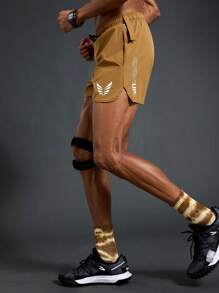 Manfinity Sport Polished Shorts deportivos casuales con bolsillo y diseño con lazo delantero impresos para hombres, de diseño simple