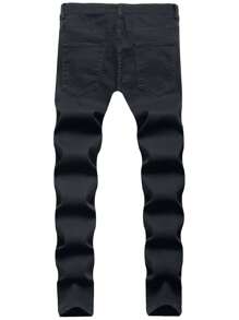 Chillumni Men's Casual Solid Color Skinny Jeans - Black - View 2