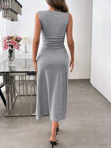 SHEIN LUNE Casual Women Round Neck Sleeveless Dress - Grey - View 2