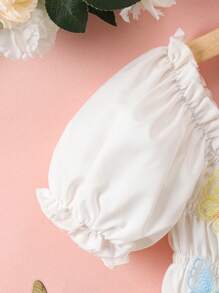 SHEIN Young Girls Cute Puff Sleeve Butterfly Decoration Blouse Top, New Spring/Summer Design