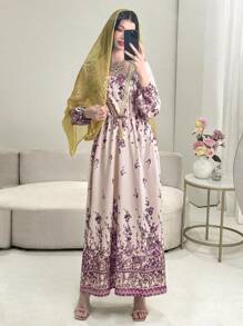Al Najma Váy dài tay họa tiết hoa tương phản theo phong cách Ả Rập dành cho nữ - Nhiều màu - Xem 4