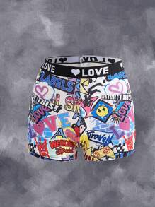Bragas tipo hipster cómodas con estampado de graffiti para mujer, moda