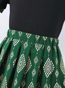 2pcs/Set Tween Girl' Gold Foil Pleated Maxi Dress + Short Puff Sleeve Top, Traditional Ramadan Outfit - Green - View 9