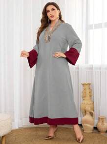 Al Najma Váy cổ tròn thanh lịch màu khối cỡ lớn, váy maxi kaftan khiêm tốn, dành cho tiệc tối/khách dự tiệc cưới/kỷ niệm - Nhiều màu - Xem 5