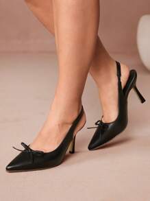 CUCCOO CURVES Plus Size Women's Bow Decor Casual High Heel Pumps Spring Shoes Spring Break Easter - Black - View 1