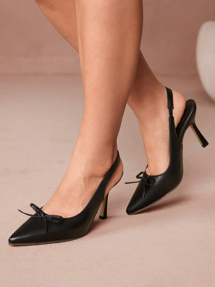 CUCCOO CURVES Plus Size Women's Bow Decor Casual High Heel Pumps Spring Shoes Spring Break Easter - Black - View 1