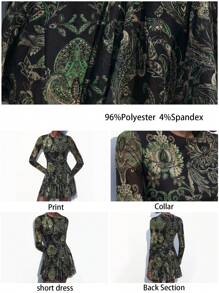 Maija 佩斯利图案全印花 2025 夏季新款都市现代优雅日常休闲绿色腰果花女士迷你连衣裙适合外出度假派对节日派对音乐节老钱波西米亚 90 年代女装 - 彩色 - 查看 3