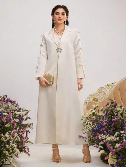 Al Najma 女士纯色翻领长袖优雅阿拉伯长袍