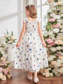 Vestido de vacaciones para niñas preadolescentes con estampado de mariposas de colores - Multicolor - Ver 2