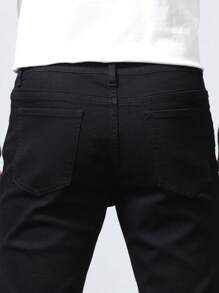 Manfinity Homme Men Cotton Solid Skinny Jeans Slim Fit Long Washed Dark Wash Jean Cargo Plain Black Work Business Casual Husband Going Out Vacation Urban Work - Black - View 6