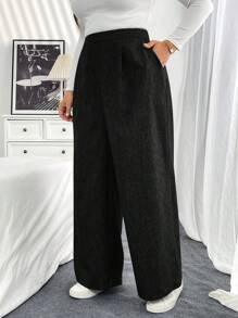 SHEIN Essnce 大码女装秋季女装正式女装夏季女装商务休闲女装优雅女装卡其色女装裤子职业时尚休闲优雅通勤口袋裤，正式裤女装裤子 - 黑色 - 查看 7