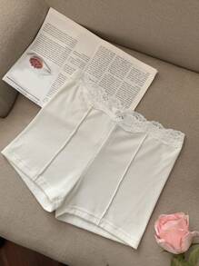 DAZY Women's Minimalist Solid Color Lace Trim Slim Fit Safety Shorts