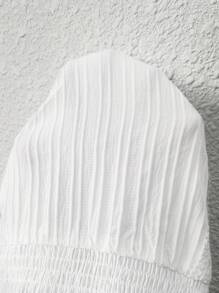 Freevana Plus Size geplooide zoom elastische korte mouwen ronde hals blouse