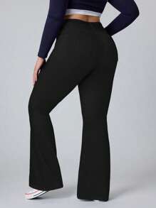 Flexra Celana Jeans Denim Model Flare Rajut Elastis untuk Wanita Ukuran Plus, Modis dan Melangsingkan - Hitam - View 2