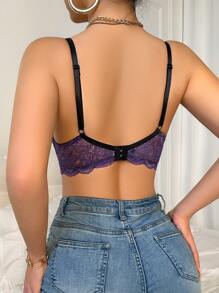Women Casual Minimalist Spaghetti Strap Camisole Lingerie Bra With Butterfly Decor Strap And Underwire - Purple - View 2