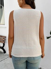 SHEIN Frenchy Plus Size Boho Women's Fashion Casual Striped Fabric Shirt, Suitable For Commuting, Spring/Summer New Design