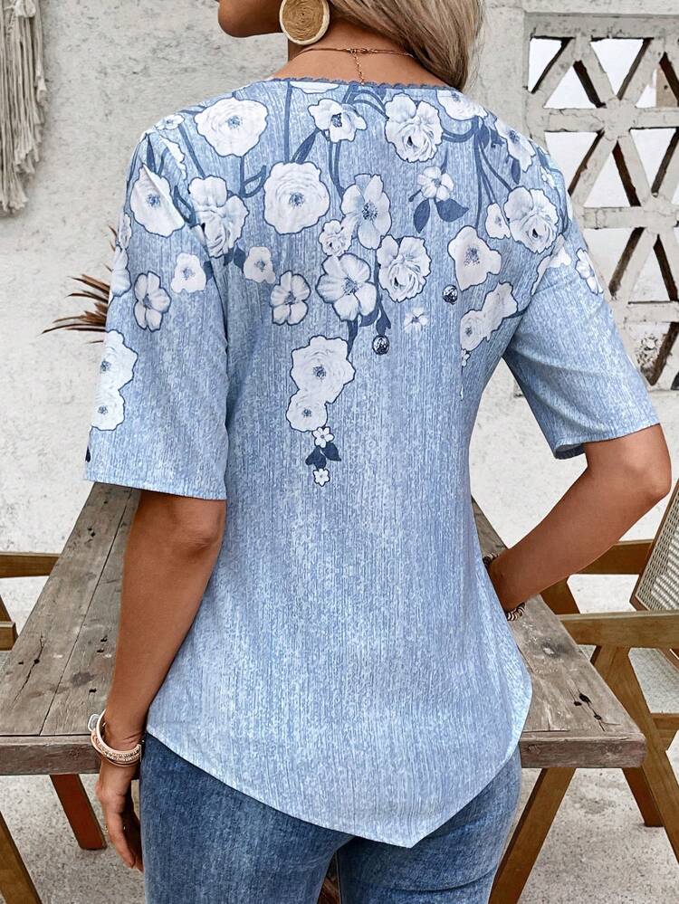 Women's Vacation Casual Floral Print Short Sleeve Blouse
