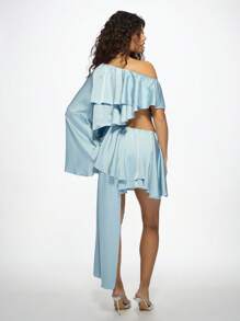 MISSGUIDED Elegant One-Shoulder Ruffle Mini Dress With Dramatic Long Sleeve Asymmetric Party Cocktail Evening Dance Prom Special Occasion Statement Design