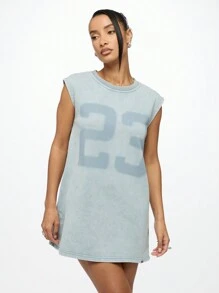 SUMWON WOMEN Long Muscle Tank Mini Dress 23 Jersey Graphic Print Basketball Inspired Lounge Sleeveless Summer Athleisure T-Shirt