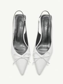 CUCCOO CHICEST Women's Solid Color Bow Accent Simple Design Heels, Casual Everyday Wear - White - View 9