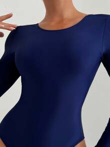 Swim SPRTY Monokini hở lưng màu trơn dài tay cho nữ - Màu xanh hải quân - Xem 4