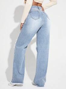 SHEIN EZwear Women's SummerRipped Cutout Wide Leg Jeans