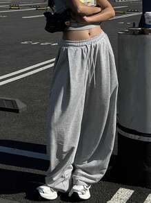 DAZY Women Solid Color Loose Pleated Long Pants, Sports & Casual Sweatpants, Spring Y2k,Women Joggers