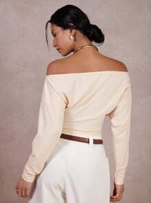 COSMINA Women Off Shoulder Long Sleeve Ruffle Solid Color Casual Top