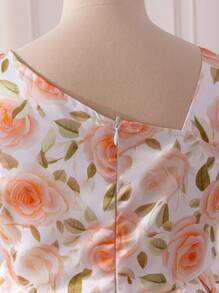 SHEIN Glamorique Kids Tween Girls Elegant Satin Floral Print Sleeveless Summer Princess Dress, Suitable For Daily, Party, Meeting, Displays Graceful, Innocent & Vibe