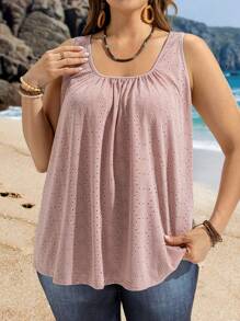 EMERY ROSE Plus Size Casual Camisole, Sleeveless Minimalist Style, Suitable For Holiday Spring Outfits For Women Vacation Mesh - Pink - View 4