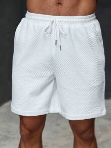 Manfinity Homme Men's Casual Everyday Style, INS Matching Items: Classic Best-Selling Fashion Casual White Geometric Texture Elastic Waist Shorts. This Set Is Very Suitable For Spring And Summer Wear, Also Suitable For Daily Wear And Hawaii Beach Vacation, Also Suitable For Valentine's Day Couple Wear, It Is A Great Gift For Your Boyfriend Or Husband. "White Shorts